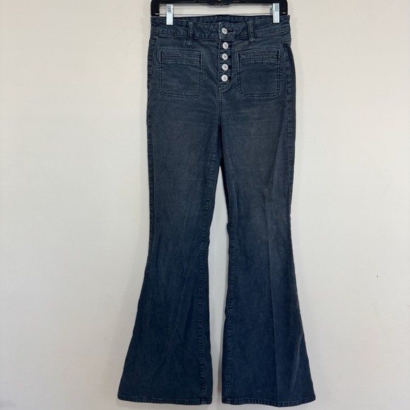 American Eagle Grey Mid Rise Flare Corduroy Pants Women's Size 4 Reg - 28" - Picture 2 of 8